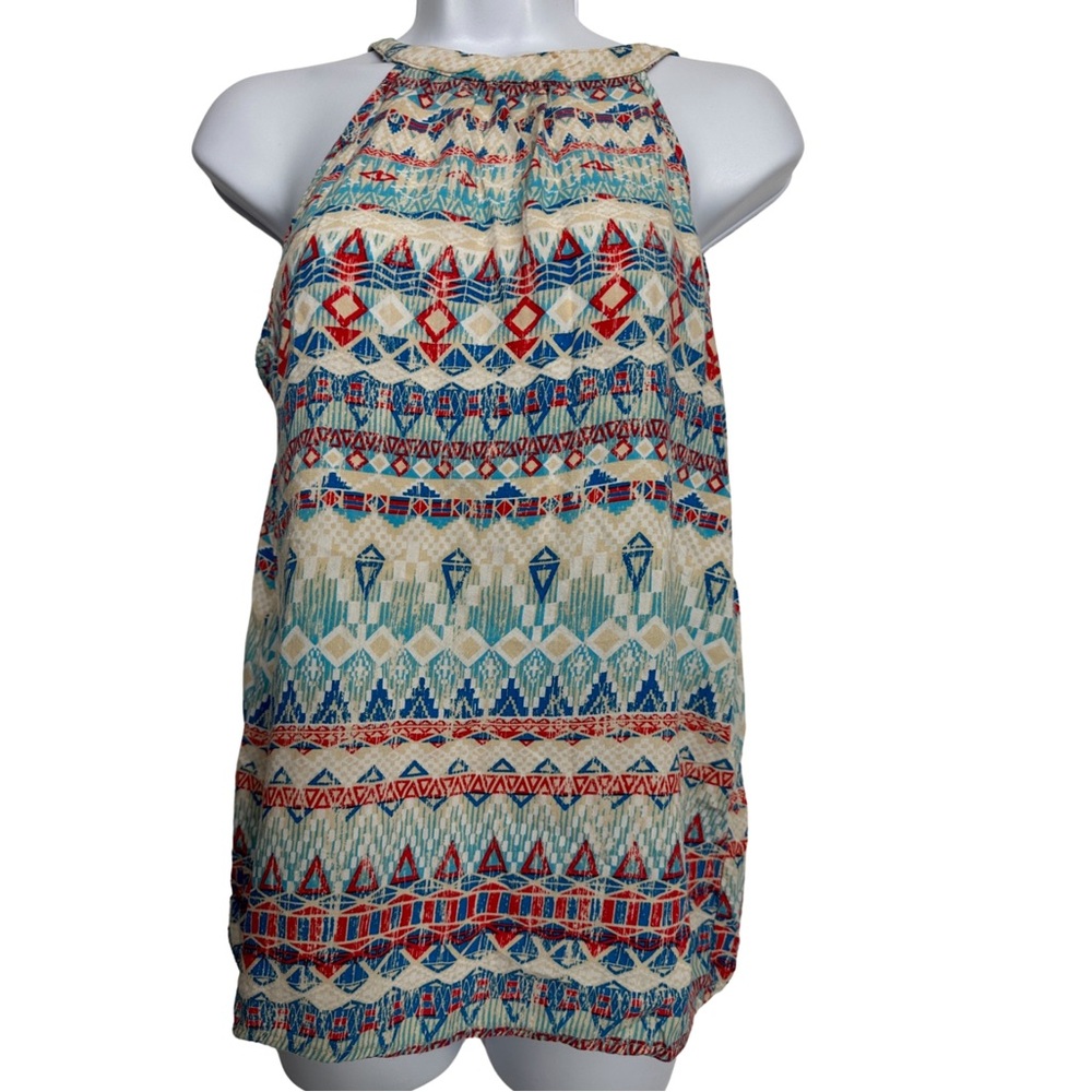 Halter Style Top White With Geometric Print Style# 1022TP Women’s Size Medium